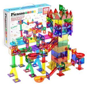 100pc Magnetic Marble Run Set with Racing Track Tiles Funnels